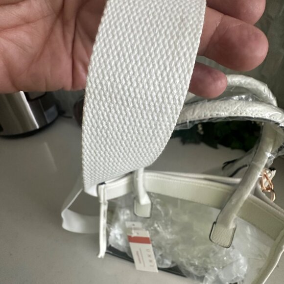 Clear PVC & White Faux Leather Mini Tote Bag With Adjustable Strap By Unni - Picture 8 of 8